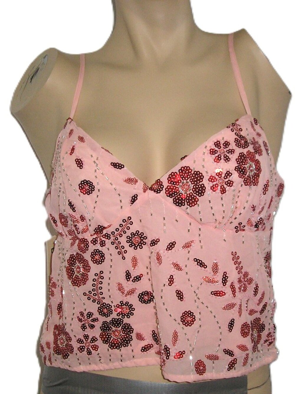 No Boundaries Sequin & Beaded Juniors Pink Crop Top, Large (12-14) NEW NWT